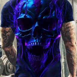 New Fashion Skull 3D Digital Pattern Printed Men's Pattern T-shirt Casual Comfort T-shirt Short Sleeve Hoodie Men's Summer Outdo