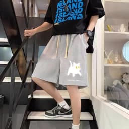 Drawstring Sports Pants M-8XL Summer Cropped Pants With Cat Print Suitable For Men's And Women's Casual Home Shorts