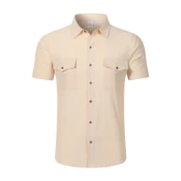 Men's Linen Button Up Short Sleeve Shirt Lapel Collar Lightweight Breathable Double Chest Pocket Summer Beach Daily Casual Tops