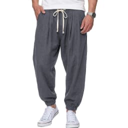 Men's Cotton Linen Pants Korean Gym Trousers Man Casual Baggy Pants Autumn Loose Harem Pants Spring Drawstring Streetwear Man