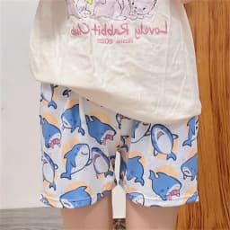 Sleeping Pants Men Cartoon Cute Shark Animal Pattern Loose Lightweight Breathable Elasticated Waistband Pajama Shorts Women