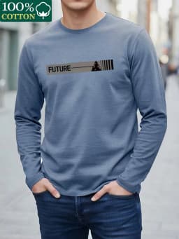 100% Pure Cotton Men's Long Sleeved Round Neck Loose Switzerland Pattern Printed Spring and Autumn Casual Versatile T-Shirt Top