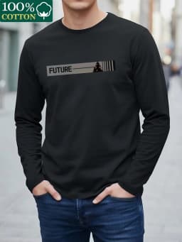 100% Pure Cotton Men's Long Sleeved Round Neck Loose Switzerland Pattern Printed Spring and Autumn Casual Versatile T-Shirt Top