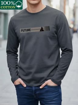 100% Pure Cotton Men's Long Sleeved Round Neck Loose Switzerland Pattern Printed Spring and Autumn Casual Versatile T-Shirt Top