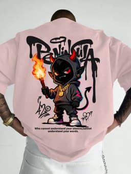 Streetwear Style Cartoon Devil Graffiti Print on Premium 100% Cotton Mens T Shirt Perfect for Summer Urban Style