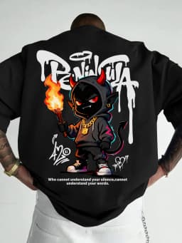 Streetwear Style Cartoon Devil Graffiti Print on Premium 100% Cotton Mens T Shirt Perfect for Summer Urban Style