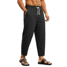 Summer Men's Linen Trousers Solid Color Casual Pants for Men Sport Breathable Baggy Pant Beach Lightweight Cotton Work Pants