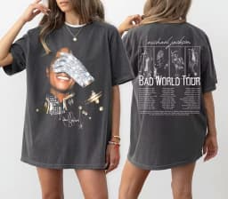 Summer Fashion Trendy Tee Men Women Vintage Top Michael Jackson Bad World Tour 1987 T-shirt King of Pop Unisex Fan Gift