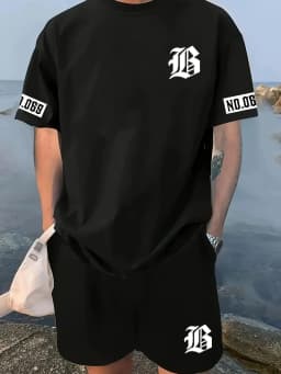 Hot Selling Summer New Men's Set with Letter Print Casual Fashion T-Shirt Short-Sleeved Shorts Sports Outdoor Set