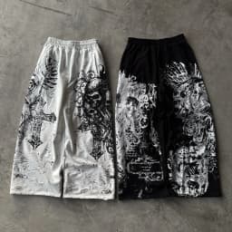 2026 Summer New Y2K Retro Casual Pants Gothic Skull Head Direct Spray Printed Floor Pants Extra Large Neutral Fashion Pants