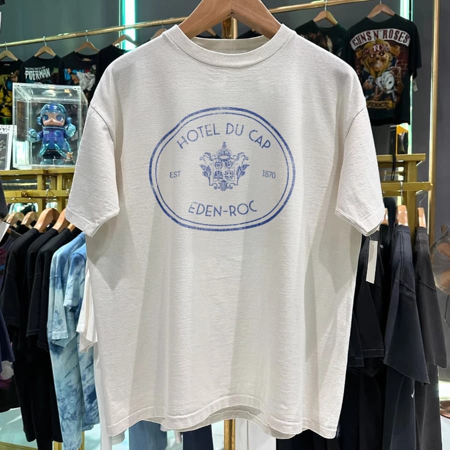 90s Du Cap Eden Rock Rare Washed White T-Shirt Men's Summer Cotton Print Casual Sports Short Sleeve Tee