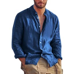 Sweatwear Men's Long Sleeve Shirt Linen Solid Color Shirts Trend Stand Collar Casual Lightweight Breathable Tops Hawaiian Shirt