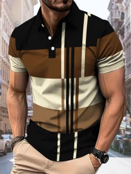 The 2025 Summer New Men's POLO Shirt Features a Casual Fashionable Comfortable and Breathable 3D Striped Pattern Print