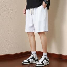 Men's Solid Color Summer Waffle Shorts for Casual, Loose, Breathable, Thin, Basketball Sports, Cropped Shorts, Beach Pants
