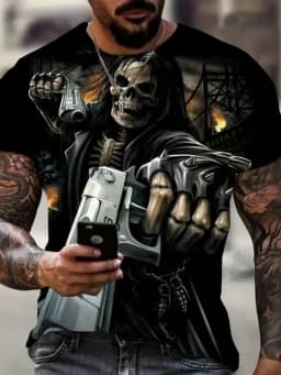 Fashionable New Summer Men's Personalized Skull Print Comfortable and Breathable Round Neck T-Shirt Outdoor Party Top