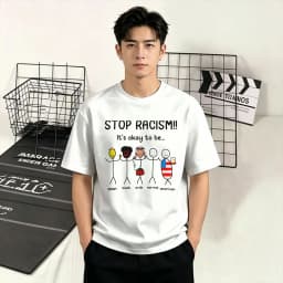 Unique Stop Racism Its Ok to Be T-Shirt Men Crewneck Cotton T Shirt Short Sleeve Tees Birthday Gift Clothing