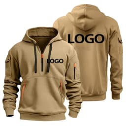 New European Men's Sports Sweater with Zipper and Arm Pockets, Customize Your Logo, Hooded Sweater Cover And