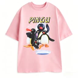 Pingu Noot Black Graphic Tee Penguin Character Catchphrase 'Noot Noot!' Print Cartoon Top for Casual Wear 2026 Summer Men Women