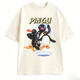 Pingu Noot Black Graphic Tee Penguin Character Catchphrase 'Noot Noot!' Print Cartoon Top for Casual Wear 2026 Summer Men Women