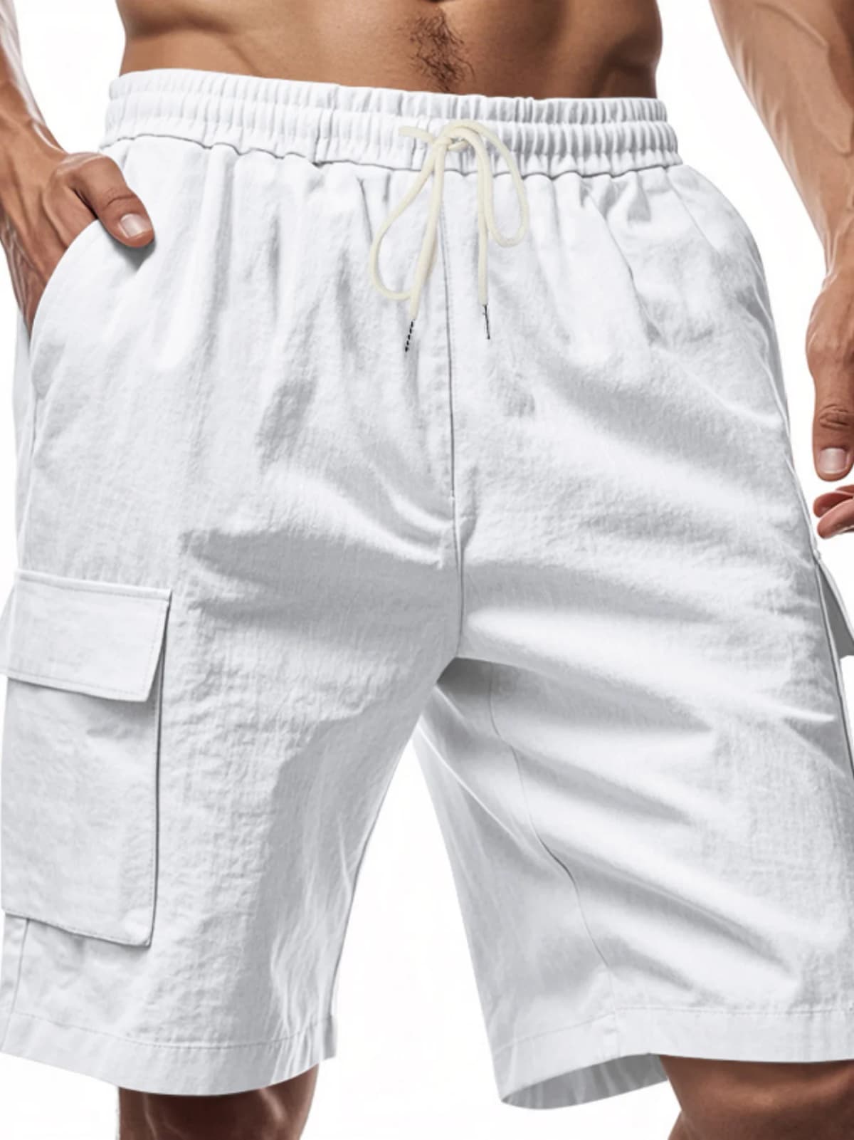 Summer New Linen Breathable Cotton-Feeling Drawstring Elastic Waist Solid Color Simple Leisure All-Match Men's Work Pants