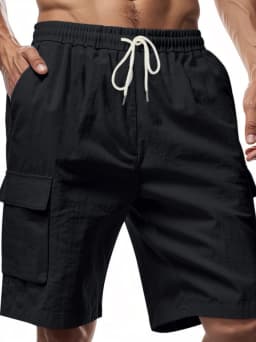 Summer New Linen Breathable Cotton-Feeling Drawstring Elastic Waist Solid Color Simple Leisure All-Match Men's Work Pants