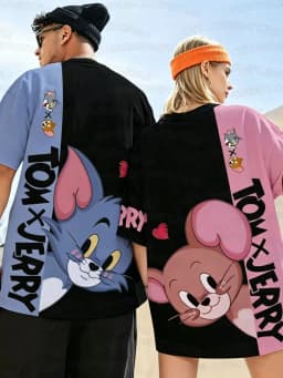2026 Summer Men's Women's Short Sleeve T-Shirt Tom and Jerry Cartoon Print Quick drying Round Neck Casual T-shirt Top