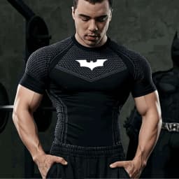 Men's Compression Long Sleeve Shirt Superhero Bat Print Workout Tops Breathable Quick Dry Athletic Base Layer for Gym Running Tr