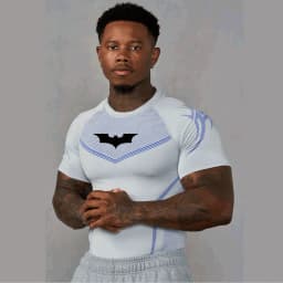 Men's Compression Long Sleeve Shirt Superhero Bat Print Workout Tops Breathable Quick Dry Athletic Base Layer for Gym Running Tr
