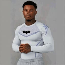 Men's Compression Long Sleeve Shirt Superhero Bat Print Workout Tops Breathable Quick Dry Athletic Base Layer for Gym Running Tr