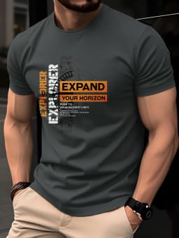 Men's Summer 100% Pure Cotton Casual Loose Black and White Lines Simple Geometric Pattern Round Neck Short Sleeved T-Shirt
