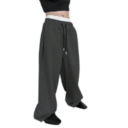 Men's Solid Color Sanitary Winter Pants 2025 Drawstring Waist Straight Wide Leg Loose Fit with Pockets Versatile Sports Trousers