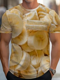 Funny Men's T-Shirt Watermelon Graphic Tee Fruit 3D Print O-Neck Short Sleeve Loose Big Belly Illusion Novelty Casual Top