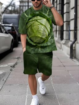 Funny Men's T-Shirt Watermelon Graphic Tee Fruit 3D Print O-Neck Short Sleeve Loose Big Belly Illusion Novelty Casual Top