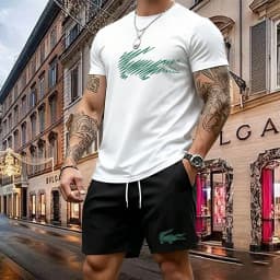 Summer Men's Quick Dry Casual Short Sleeve T-Shirt And Shorts Set City Street Fashion Running Sports 2-Piece Suit