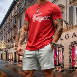 Summer Men's Quick Dry Casual Short Sleeve T-Shirt And Shorts Set City Street Fashion Running Sports 2-Piece Suit