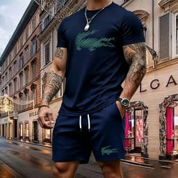 Summer Men's Quick Dry Casual Short Sleeve T-Shirt And Shorts Set City Street Fashion Running Sports 2-Piece Suit