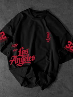 American Men's Summer Training Gothic Los Angeles Letter Printed Micro Elastic Breathable Round Neck Thsirt Outdoor Casual Top