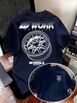 Men's T-shirt with Work Wheel Pattern Print Short Sleeve T-shirt Casual JDM Automobile Culture Shirt Summer Style men clothing