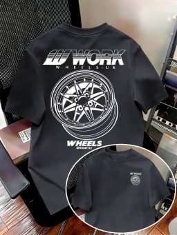 Men's T-shirt with Work Wheel Pattern Print Short Sleeve T-shirt Casual JDM Automobile Culture Shirt Summer Style men clothing