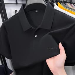 Men's Summer High-End Printed Golf Polo Shirt with Collar, Solid Color, Breathable, Office Casual, High-Quality Men's Clothing