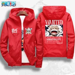 One Piece 2026 Luffy Wanted Poster Anime Print Autumn Jacket, Unisex Windproof Sportswear, Fashionable Outdoor Cycling Clothing
