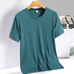 Men's Silk Ice Round Collar T-shirt, Simple Running Fitness Suit, Breathable Thin T-shirt, Quick Dry T-shirt, Summer