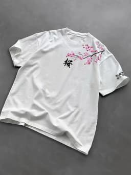 Summer Men Cherry Blossom Pattern Japanese Style Loose-Tee Shirt Suitable for Daily Wear Material Trendy Versatile