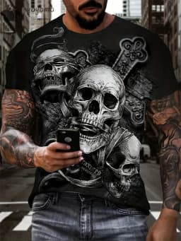 New Men's Horror Skull Print T-Shirt 3D O-Neck Short Sleeve Fashion Oversized T-Shirts Men's Summer Street Clothing