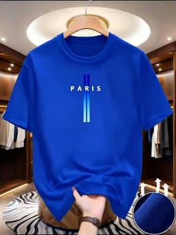 Men's new polyester fabric comfortable and breathable round neck T-shirt Paris letter printed pattern outdoor casual top