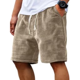 Men Waffle Plaid Casual Shorts Elastic Drawstring Loose Fit Summer Beach Walking Jogging Short PantsS-4XL