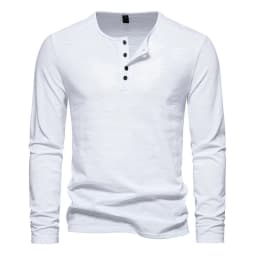 Men Long Sleeved T-shirt Cotton Slim Fit Bottoming Shirt Fitness Tops Tees Button Neck Casual Cozy Tshirt