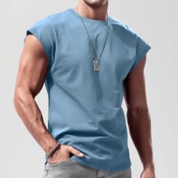 Men's Loose Short Sleeve T-Shirt round Neck Sleeveless Casual Breathable Summer Sports Basic Vest