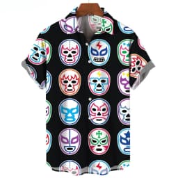 3D Mask Print Men's Shirt Summer Lucha Libre Short Sleeve Shirt Casual Hawaiian Shirt for Men Loose Clothing Mexican Wrestling