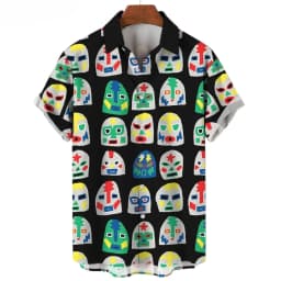 3D Mask Print Men's Shirt Summer Lucha Libre Short Sleeve Shirt Casual Hawaiian Shirt for Men Loose Clothing Mexican Wrestling